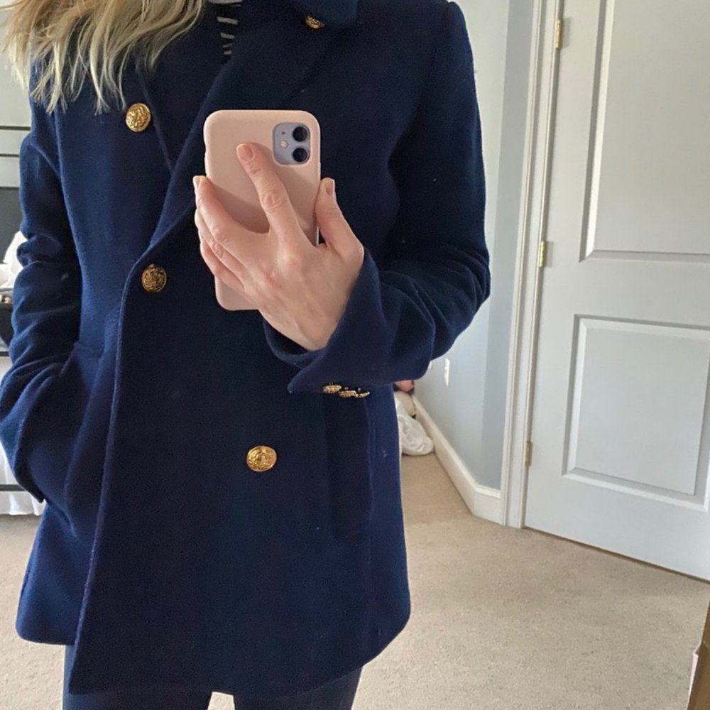 C. Wonder navy pea coat with gold buttons